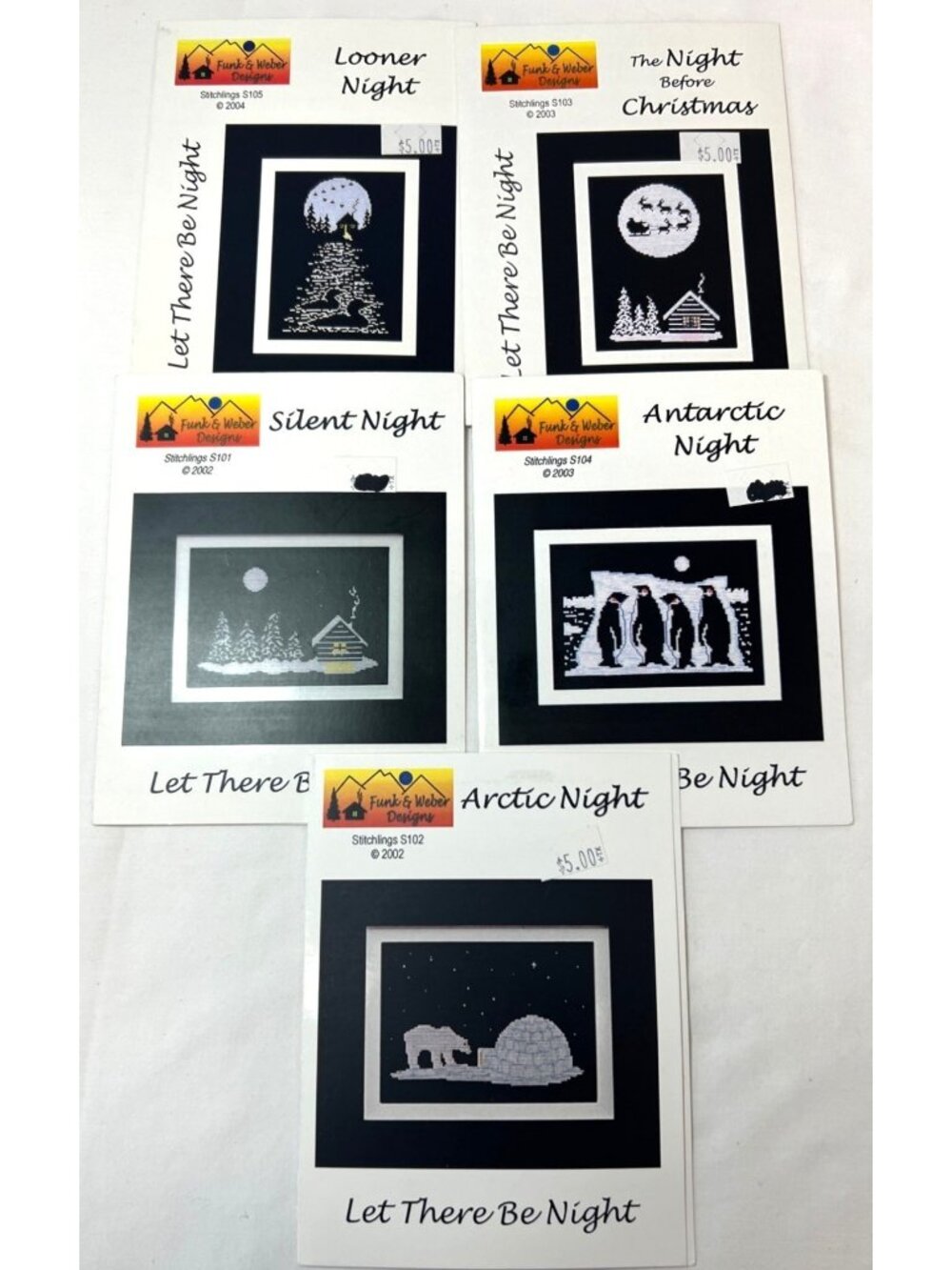Funk & Weber Designs Let There Be Night Cross Stitch Pattern Set Of 5
